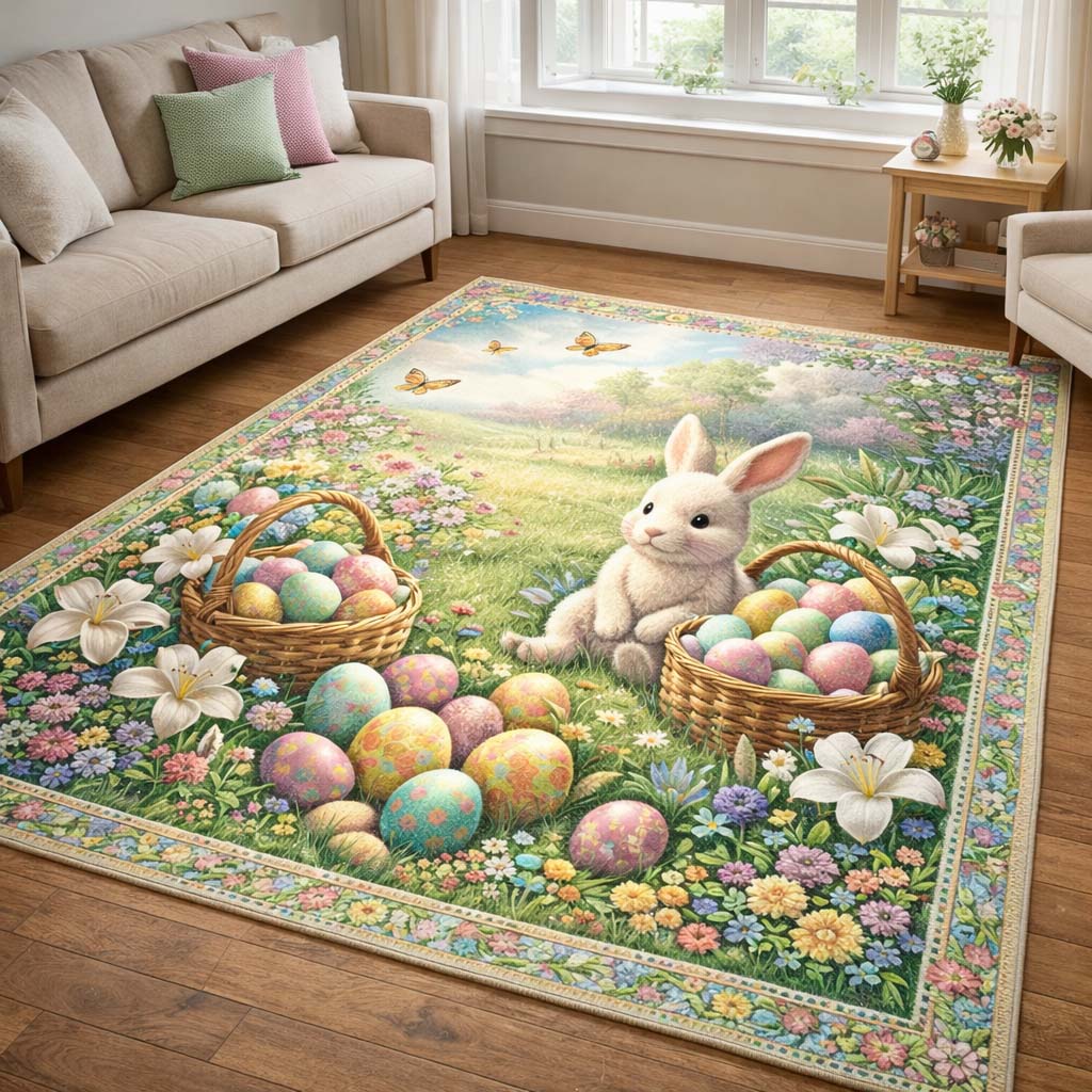 Bunny Meadow area rug in a living room