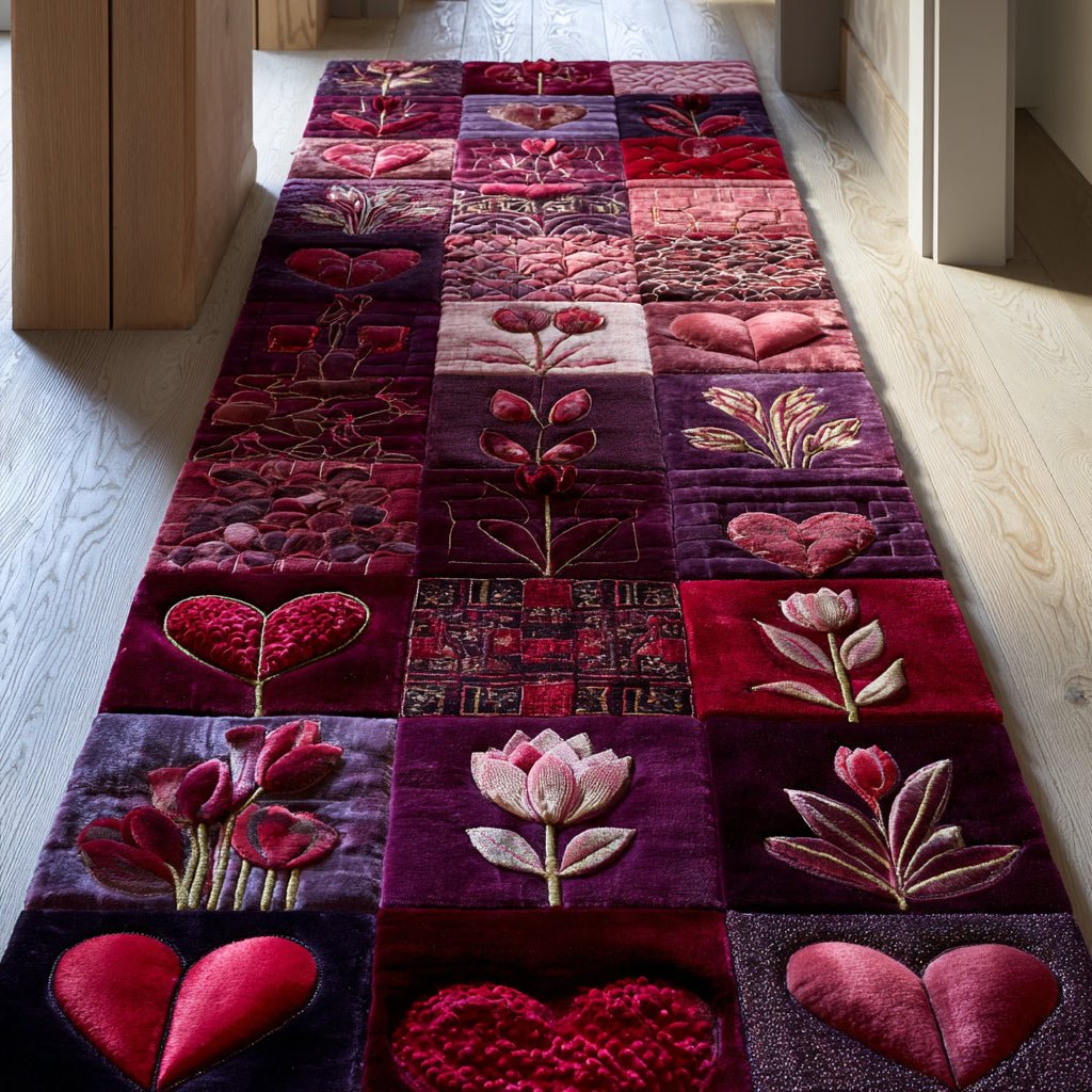 Burgundy Valentine Walk Runner Carpet Runner Rug - Cute Pet Design | Animal Printed Runner Rug