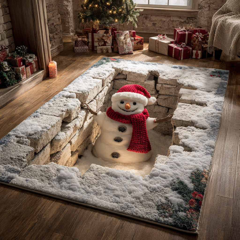 Buried Snowman area rug in a living room