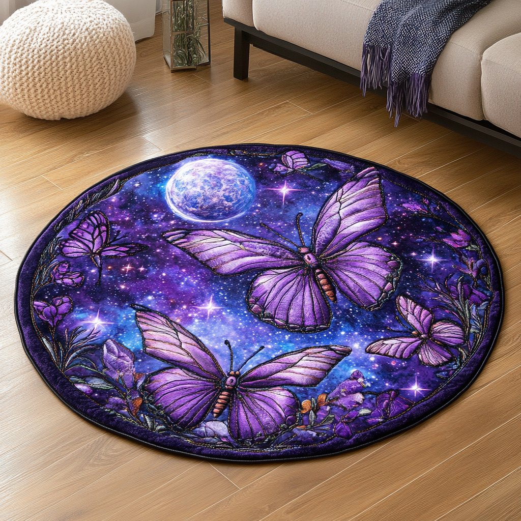Butterfly Kisses Round Mat Rug - washable non-slip printed rug