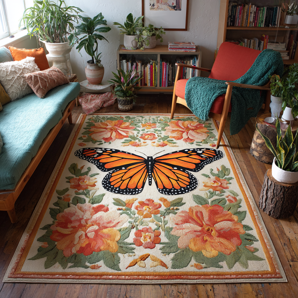 Butterfly Meadow area rug in a living room