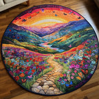 Butterfly Meadow Trail Round Mat Rug - washable non-slip printed rug