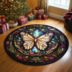 Butterfly Round Mat Rug - washable non-slip printed rug