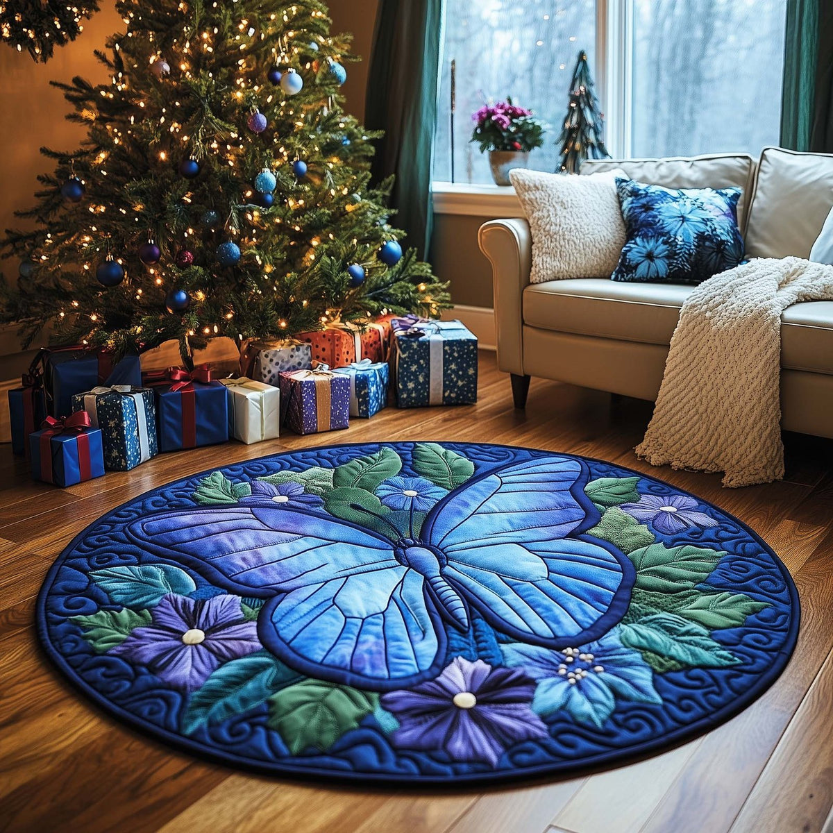 Butterfly Round Mat Rug - Nature Design | Serene Home Decor