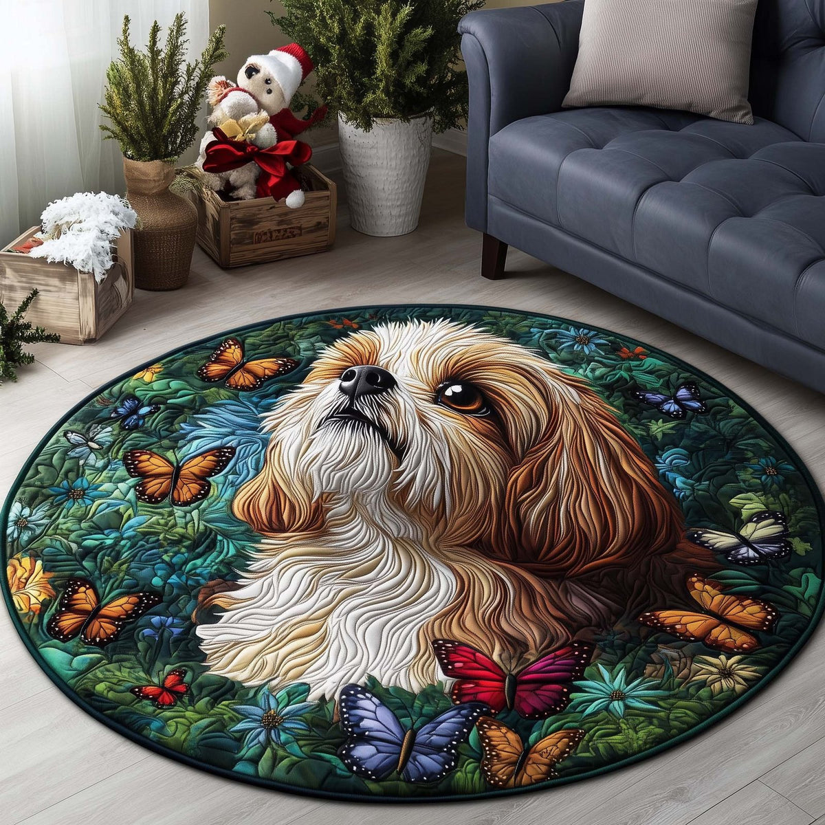 Butterfly Serenity Round Mat Rug - washable non-slip printed rug