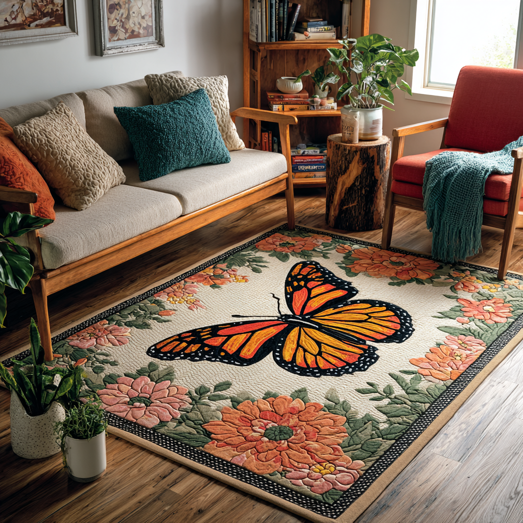 Butterfly Whisper area rug in a living room