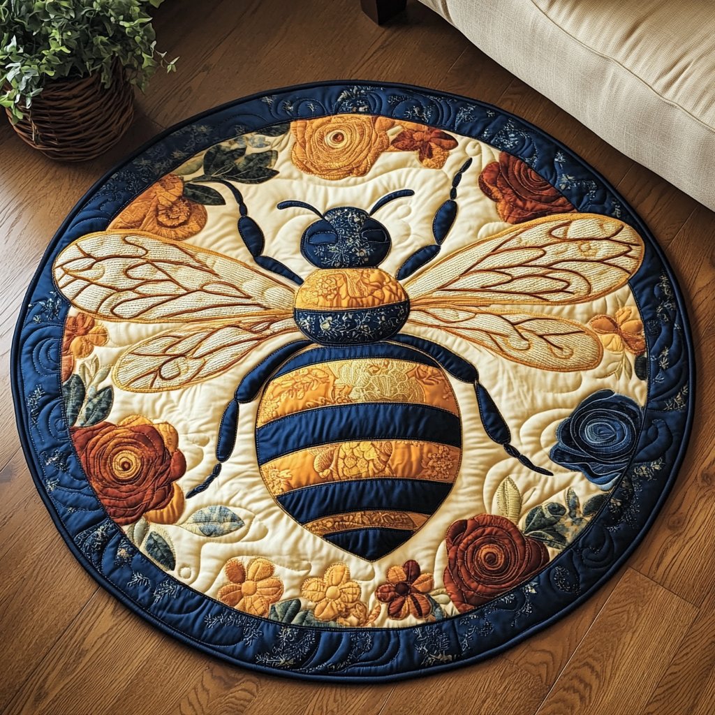 Buzz Bloom Round Mat Rug - washable non-slip printed rug