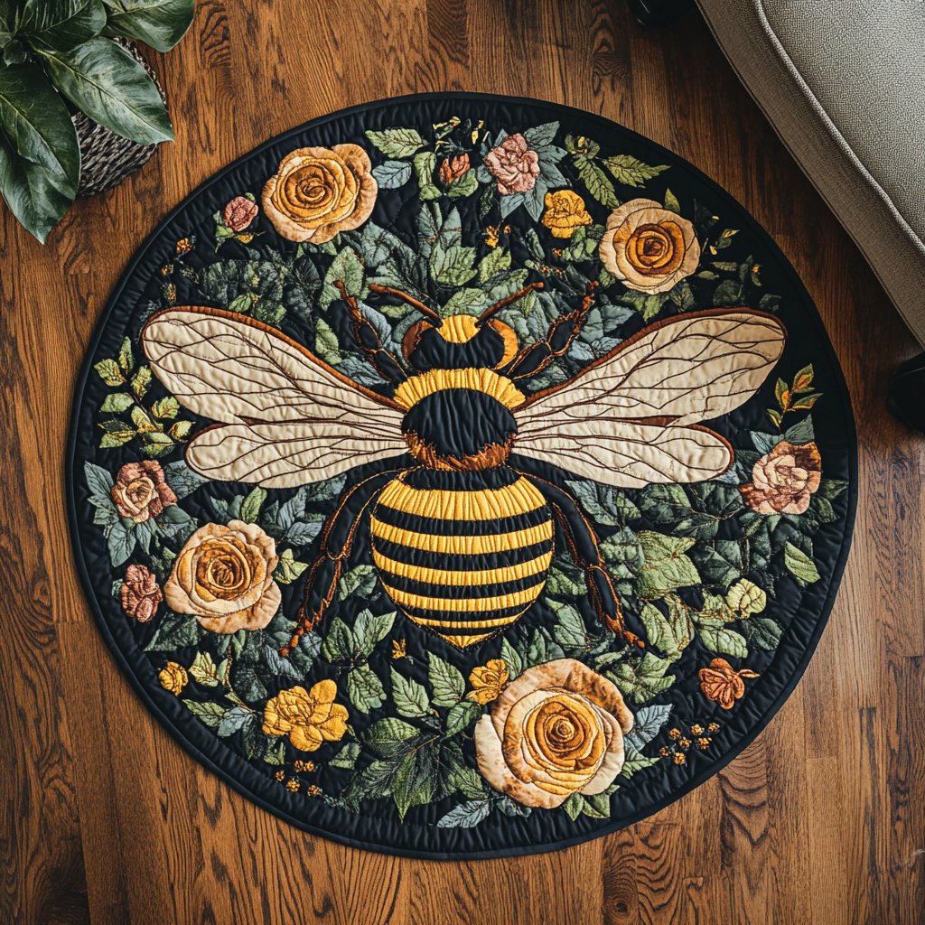 Buzz Bloom (Design 2) Round Mat Rug - washable non-slip printed rug