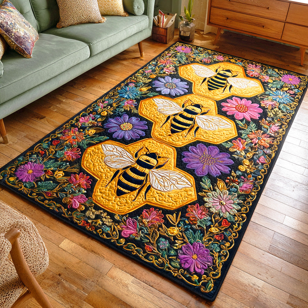 Buzzing Harmony area rug in a living room