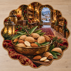 Almonds with deep Christmas pantry scenery printed on a complete flat rug