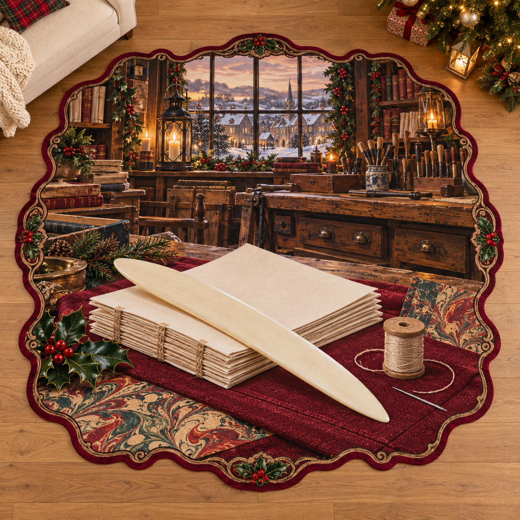 Bookbinding with deep Christmas bindery scenery printed on a complete flat rug