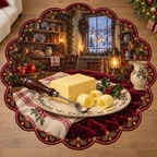 Antique Butter Curler with deep Christmas baking kitchen scenery printed on a complete flat rug