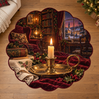 Antique Brass Chamberstick with deep Christmas baking kitchen scenery printed on a complete flat rug