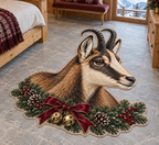 Christmas chamois portrait with black-white mask straight horns and garland printed on a flat close-cut rug
