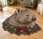 Christmas common-wombat portrait with black-white mask straight horns and garland printed on a flat close-cut rug