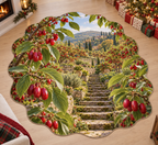 Cornelian cherry with layered terraced orchard scenery printed on a complete flat rug