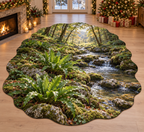 Harts Tongue Fern with deep layered fern woodland scenery printed on a complete flat rug