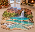 Havasu Falls with deep layered turquoise canyon waterfall scenery printed on a complete flat rug
