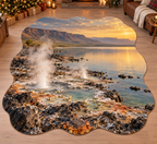 Lake Bogoria Geysers with deep layered mossy woodland scenery printed on a complete flat rug