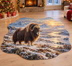 Muskox with deep layered Arctic tundra scenery printed on a complete flat rug