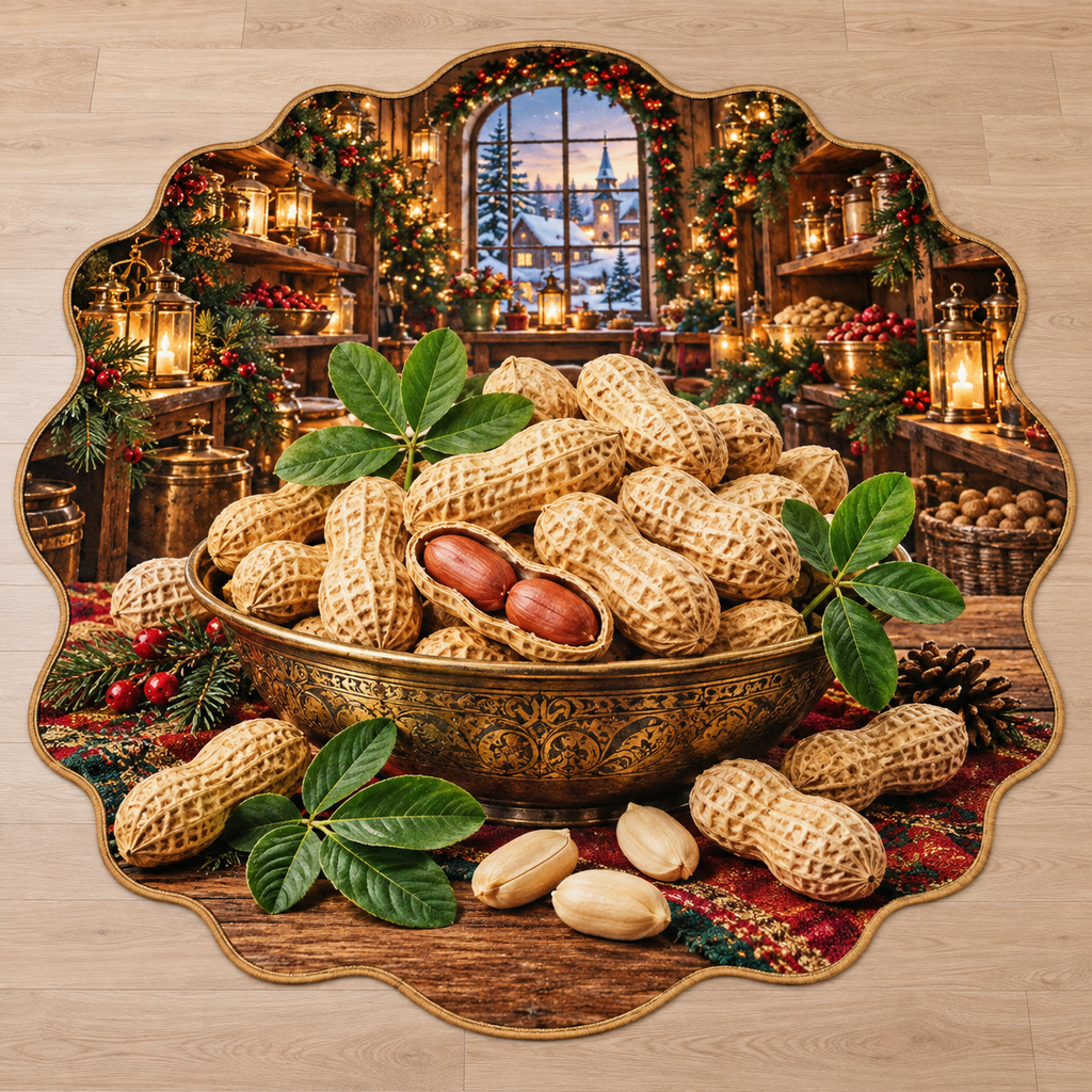 Peanuts and deep Christmas pantry scenery printed on a complete flat rug