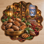 Pecans with deep Christmas pantry scenery printed on a complete flat rug