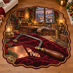 Antique Jeweler Piercing Saw with deep Christmas jeweler workshop scenery printed on a complete flat rug