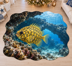 Pineapplefish with deep layered mossy woodland scenery printed on a complete flat rug