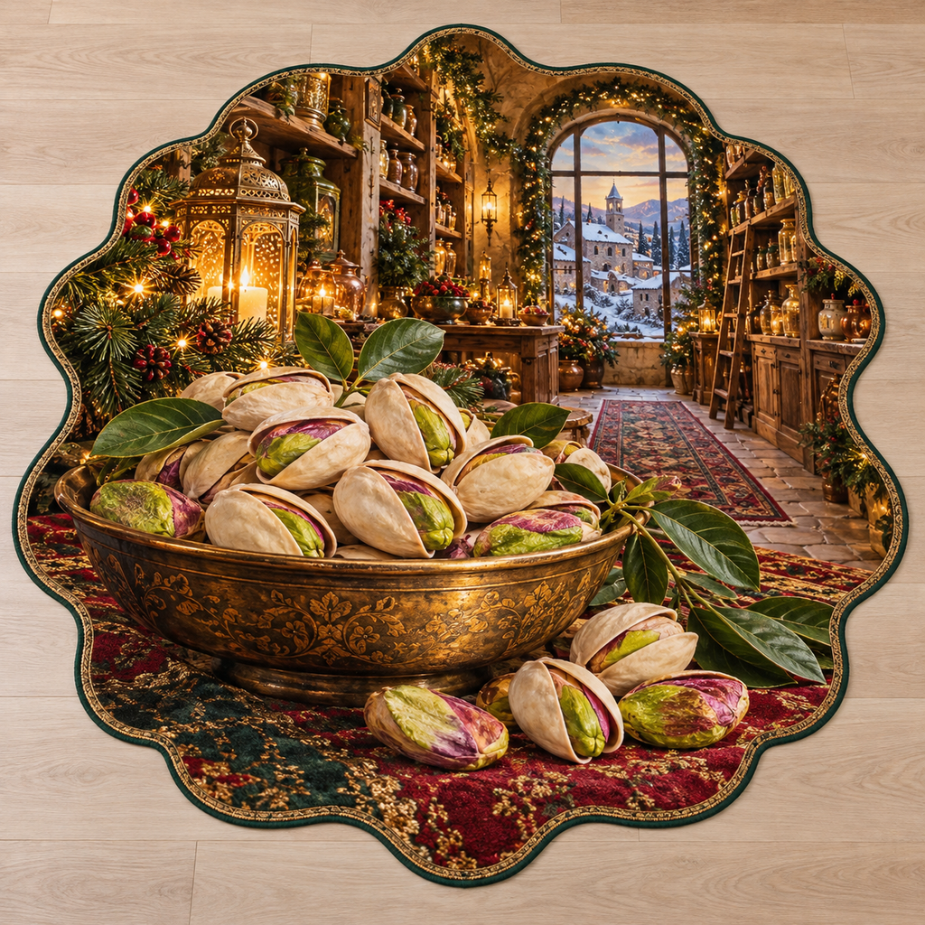 Pistachios with deep Christmas pantry scenery printed on a complete flat rug