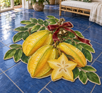 Christmas starfruit fruit cluster with broad leaves and bow printed on a flat close-cut rug