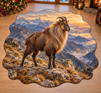 Himalayan Tahr with deep layered mossy woodland scenery printed on a complete flat rug