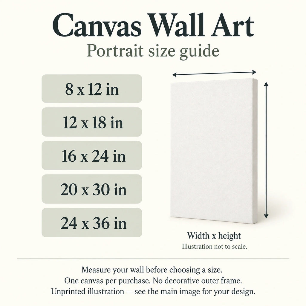 Canvas Wall Art sizes guide: unprinted illustration; see main image for purchased design