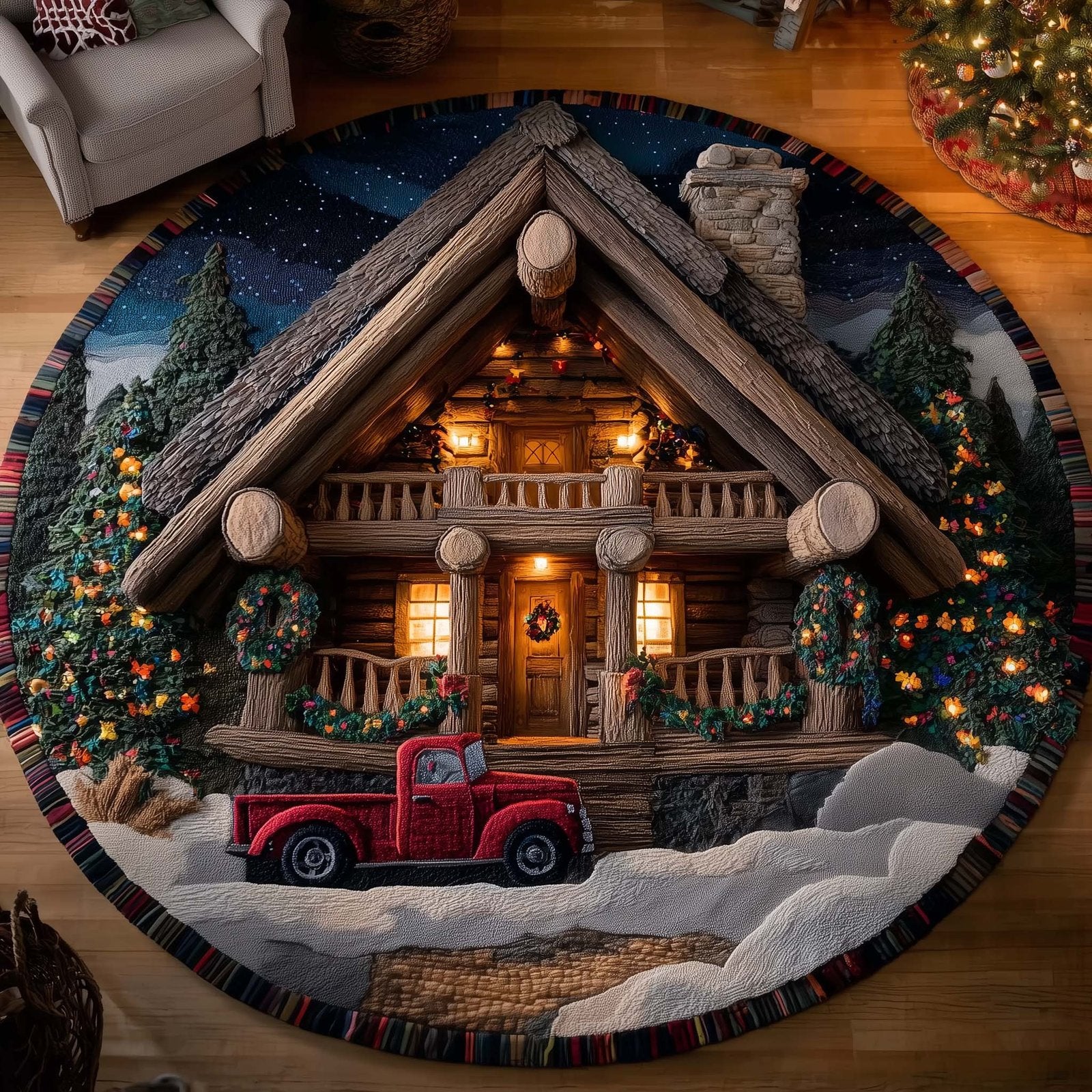 Cabin Retreat Round Mat Rug - Nature Design | Serene Home Decor
