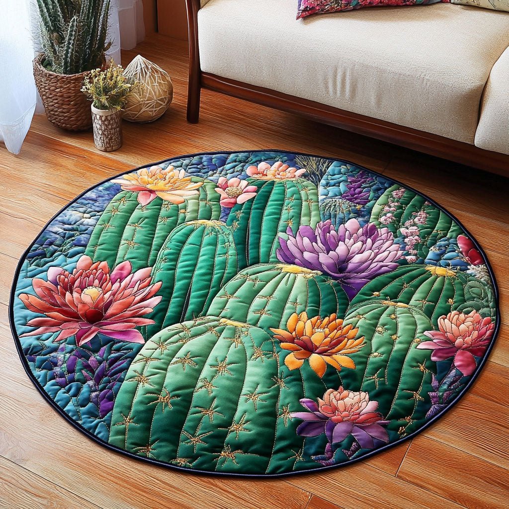 Cactus Bloom Round Mat Rug - washable non-slip printed rug