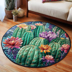 Cactus Bloom Round Mat Rug - washable non-slip printed rug