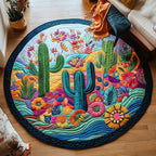 Cactus Blossom Retreat Round Mat Rug - washable non-slip printed rug