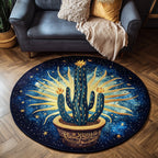 Cactus Breeze Round Mat Rug - washable non-slip printed rug