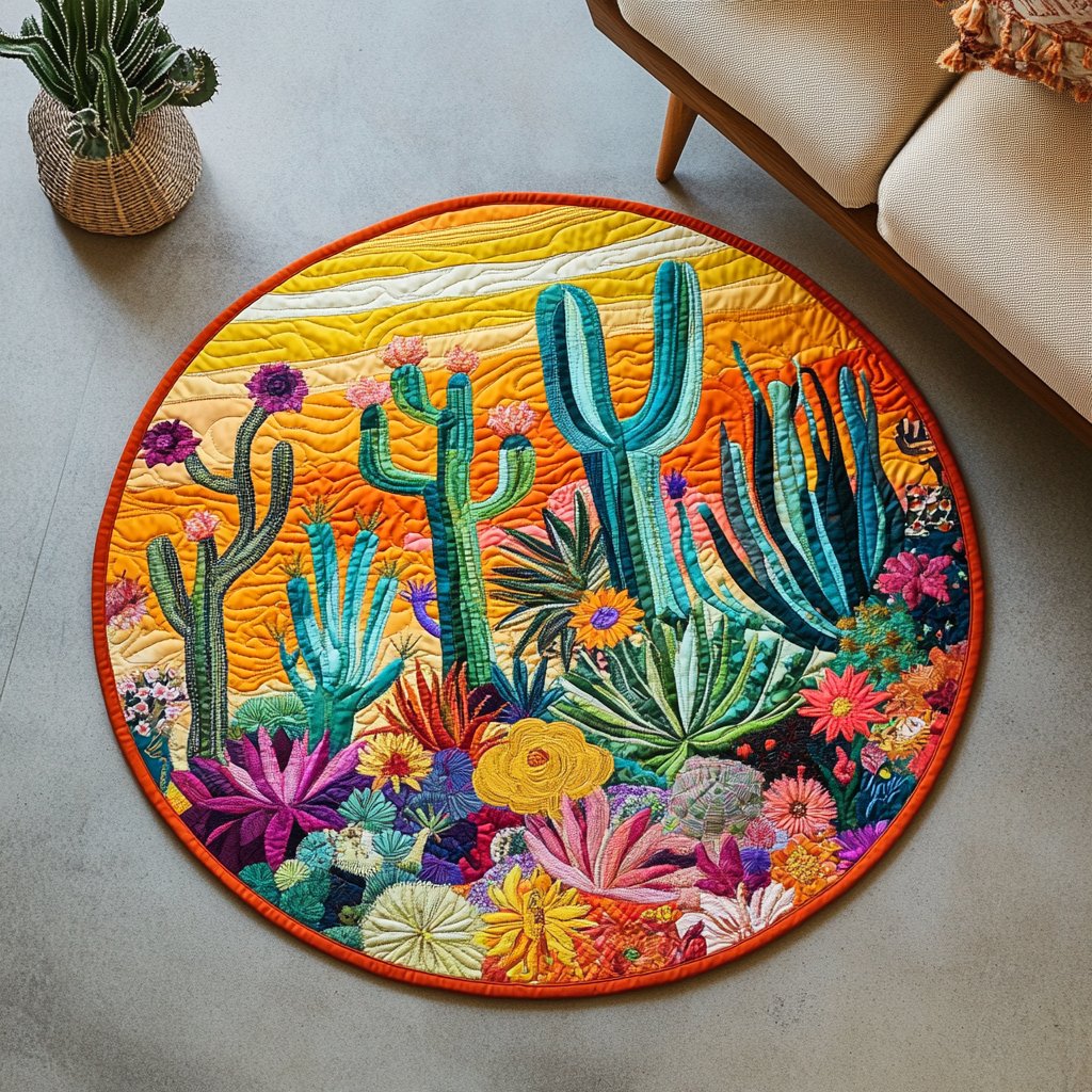 Cactus Comfort Zone Round Mat Rug - washable non-slip printed rug