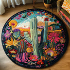 Cactus Garden Bliss Round Mat Rug - washable non-slip printed rug