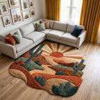 Cactus Garden Custom Shape Area Rug - Nature Design | Die-Cut Non-Slip Rug - washable non-slip printed rug