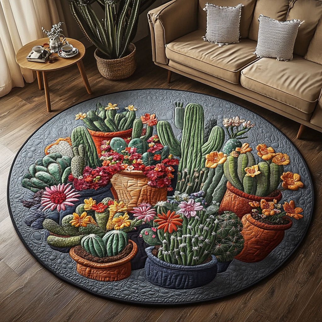 Cactus Garden Elegance Round Mat Rug - washable non-slip printed rug
