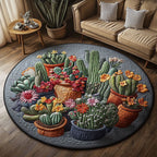 Cactus Garden Elegance Round Mat Rug - washable non-slip printed rug
