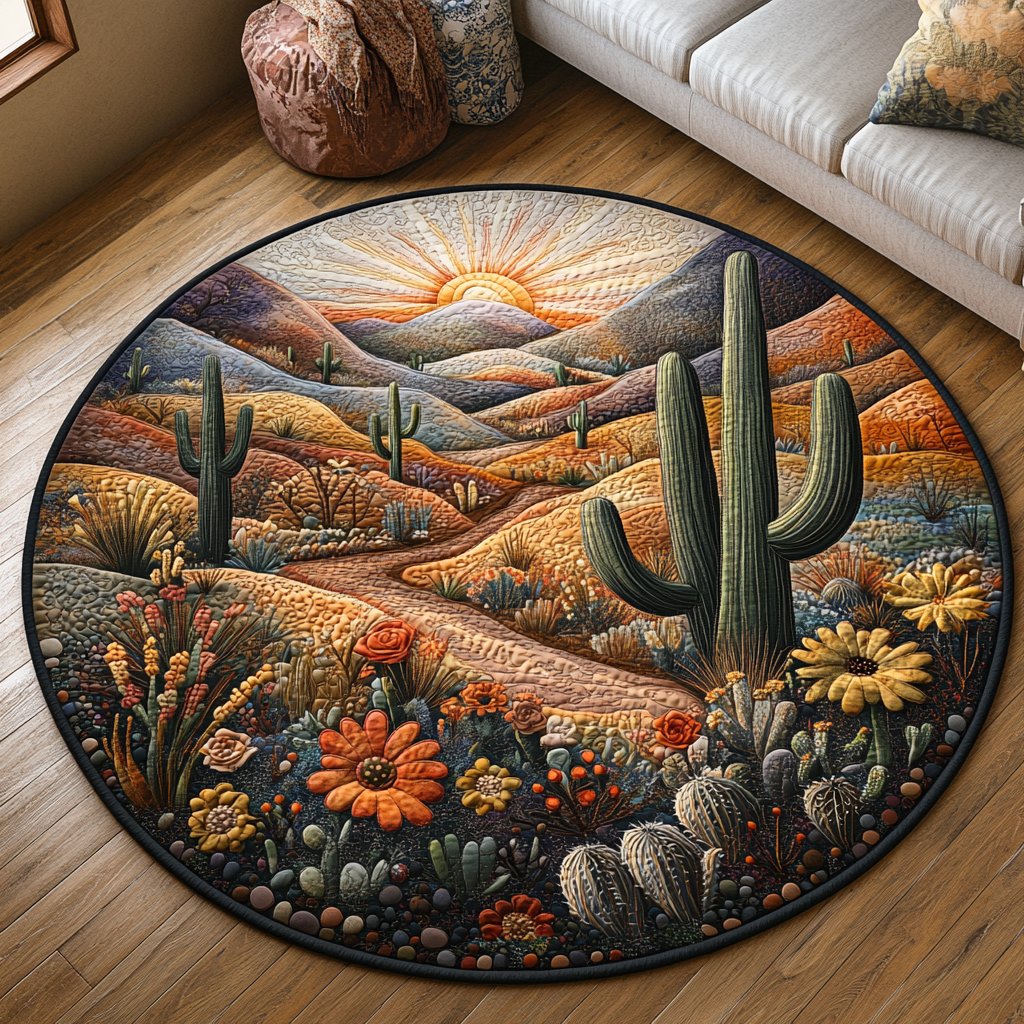 Cactus Garden Round Mat Rug - washable non-slip printed rug