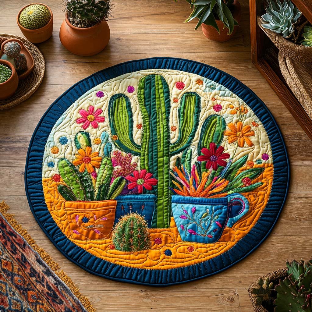 Cactus Garden Round Mat Rug - Nature Design | Serene Home Decor