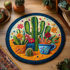 Cactus Garden Round Mat Rug - Nature Design | Serene Home Decor
