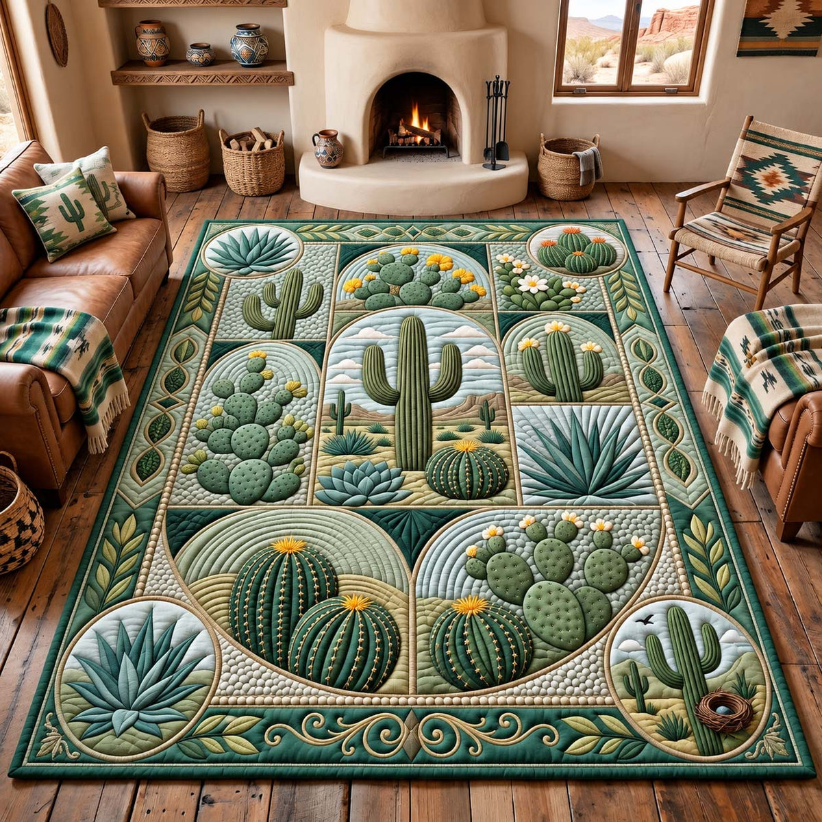 Cactus Garden Southwestern area rug in a living room
