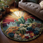 Cactus Harmony Round Mat Rug - washable non-slip printed rug