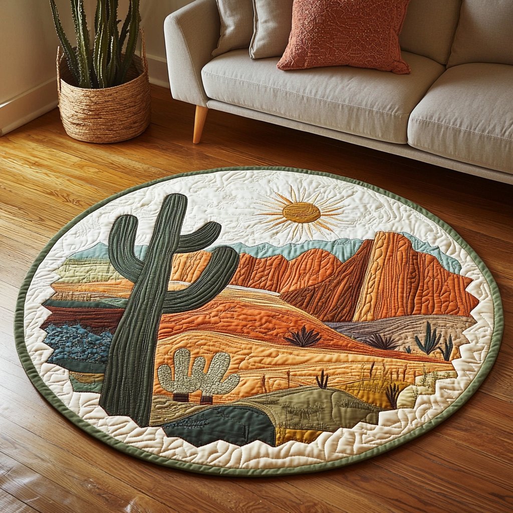 Cactus Haven Round Mat Rug - washable non-slip printed rug
