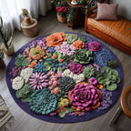 Cactus Medley Round Mat Rug - washable non-slip printed rug