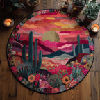 Cactus Oasis Round Mat Rug - washable non-slip printed rug